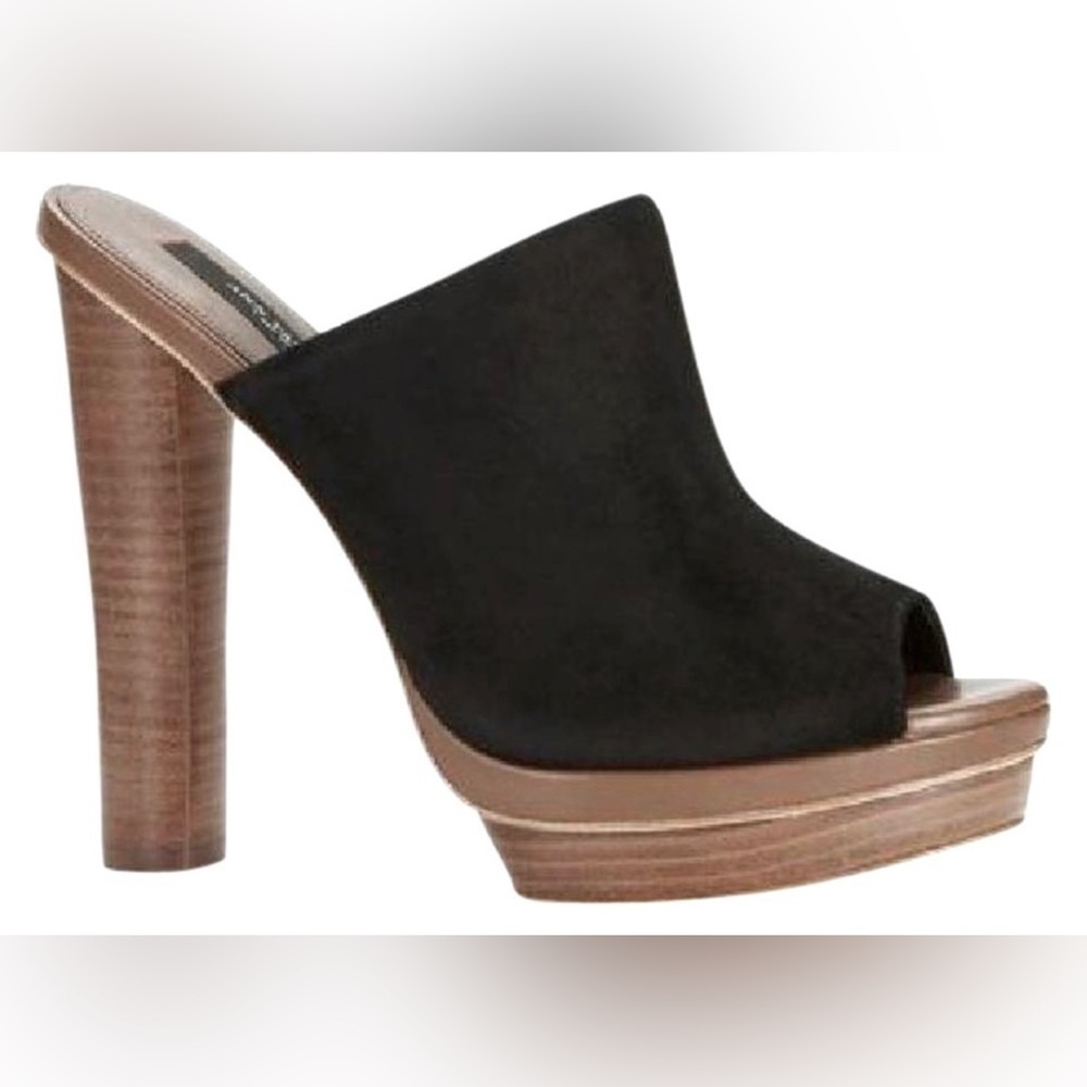 Ann Taylor Black Suede Wooden Lorena Mule Platform Heels sz 8